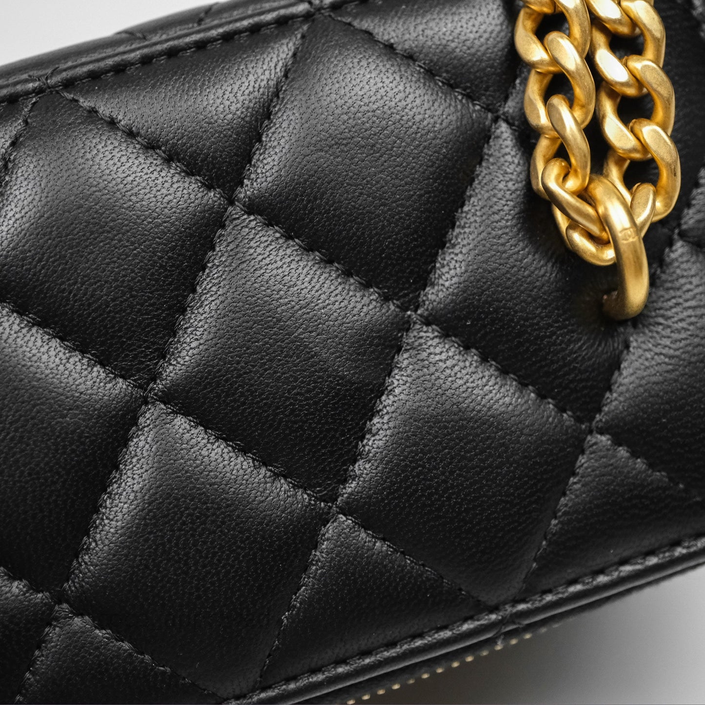 Chanel Quilted Vanity Rectangular with Camellia Adjustable Chain Black Lambskin