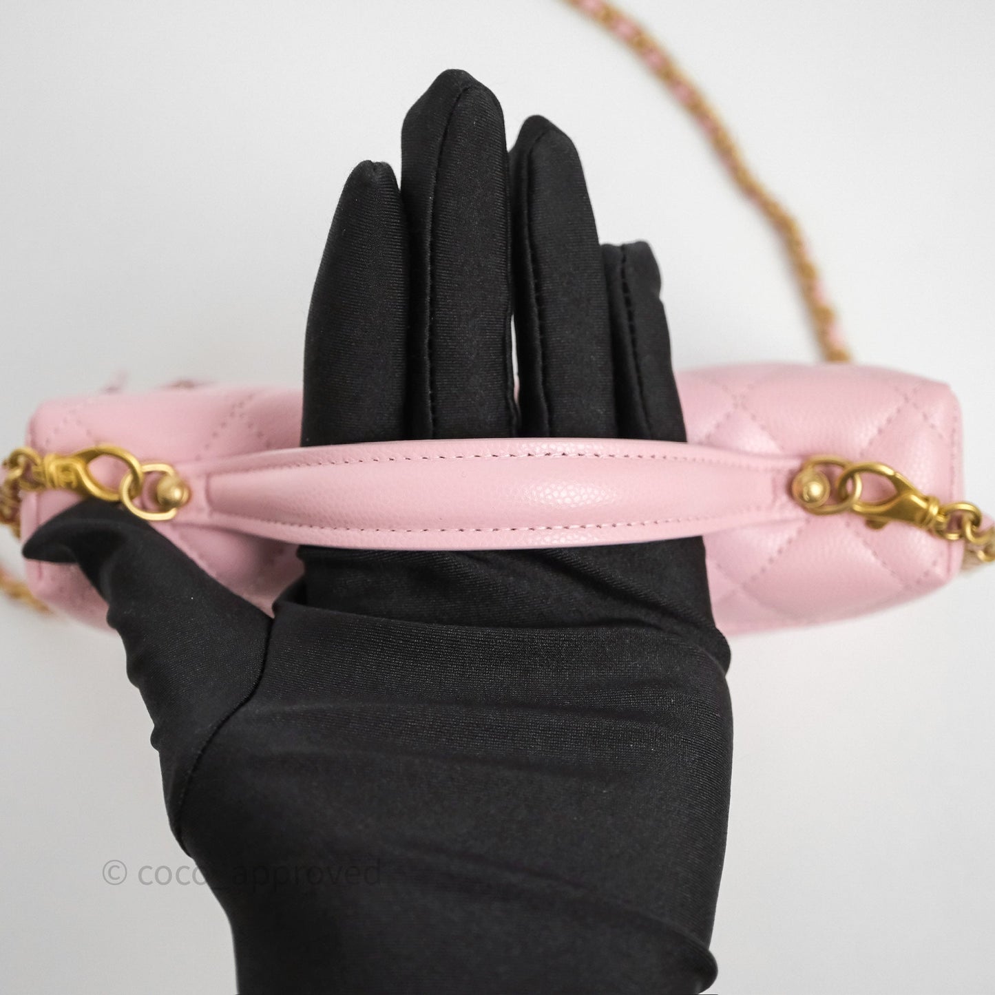Chanel Top Handle Long Vanity with Chain Pink Caviar Aged Gold Hardware