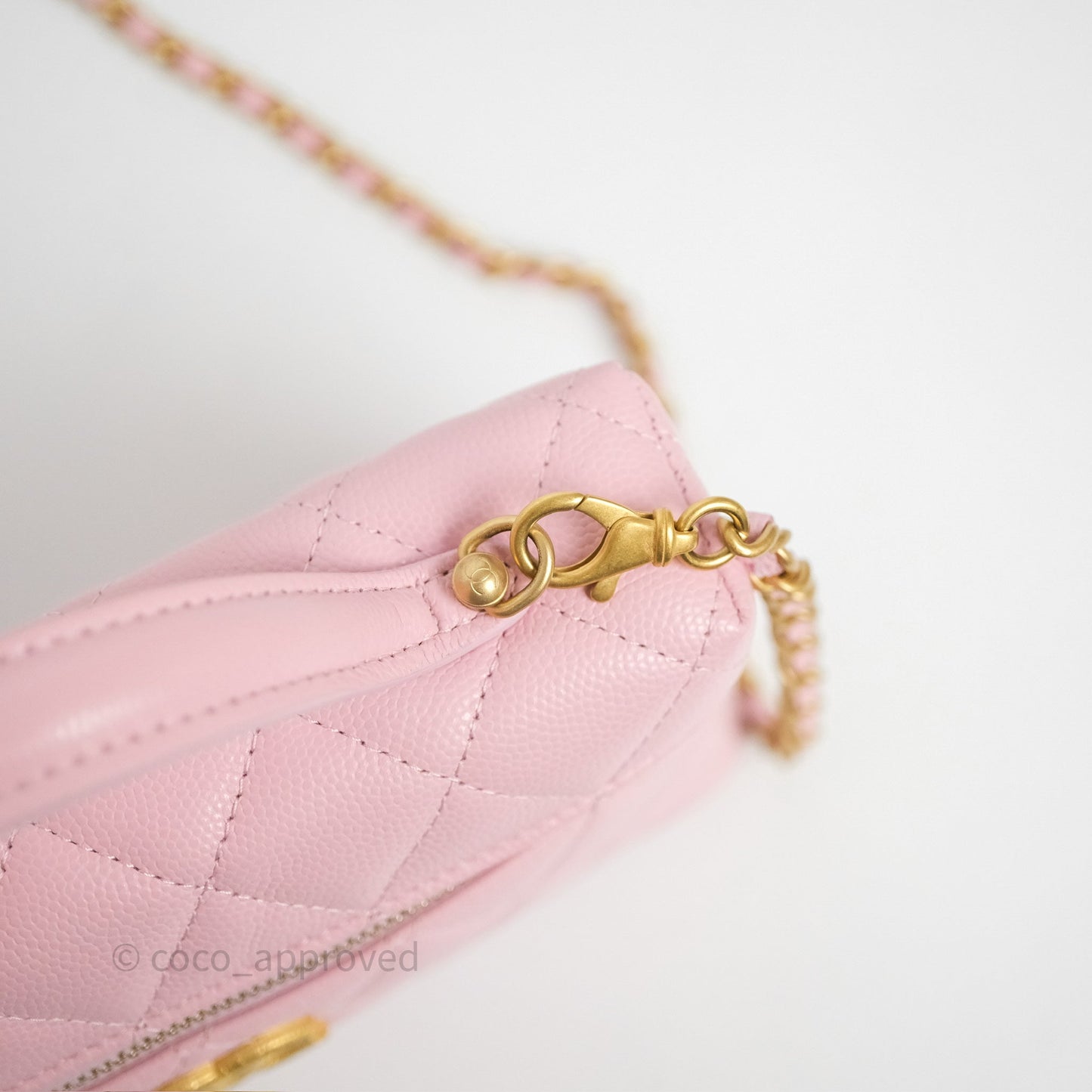 Chanel Top Handle Long Vanity with Chain Pink Caviar Aged Gold Hardware