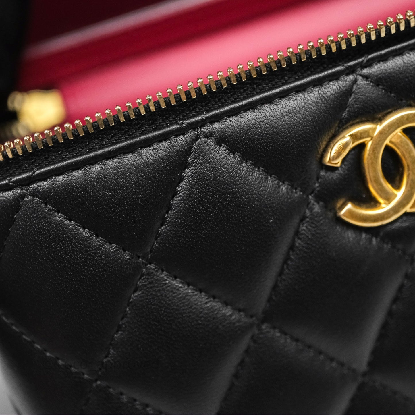 Chanel Quilted Vanity Rectangular with Camellia Adjustable Chain Black Lambskin