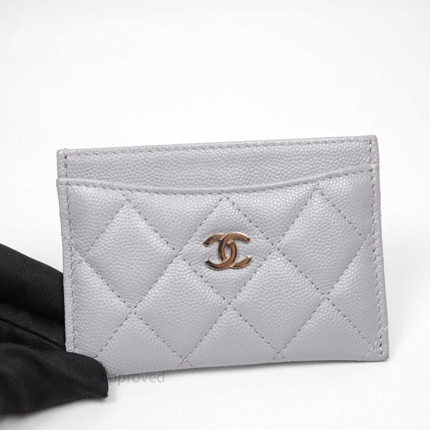 Chanel Classic Flat Card Holder Grey Caviar Gold Hardware