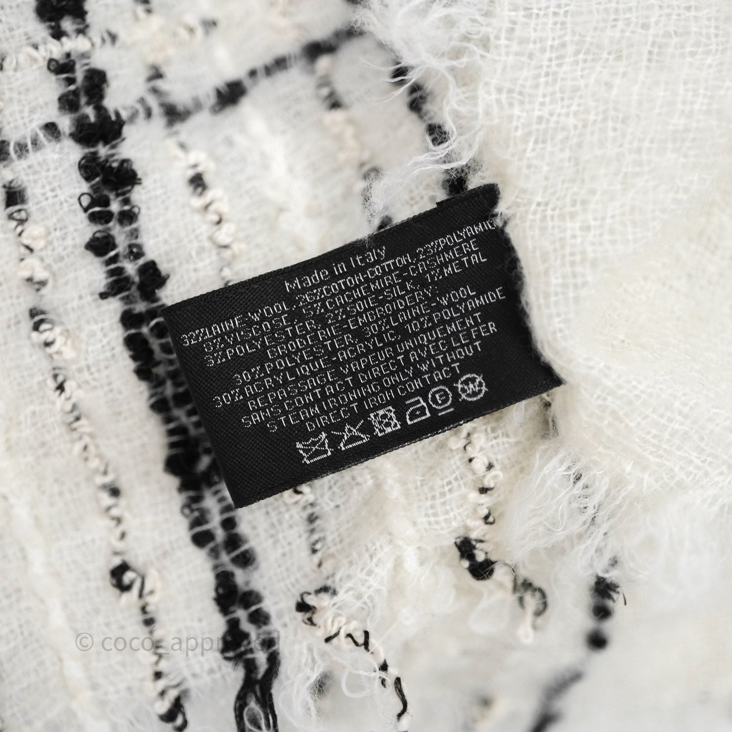Chanel 23B Checked Stole Wool/Cotton White/Black