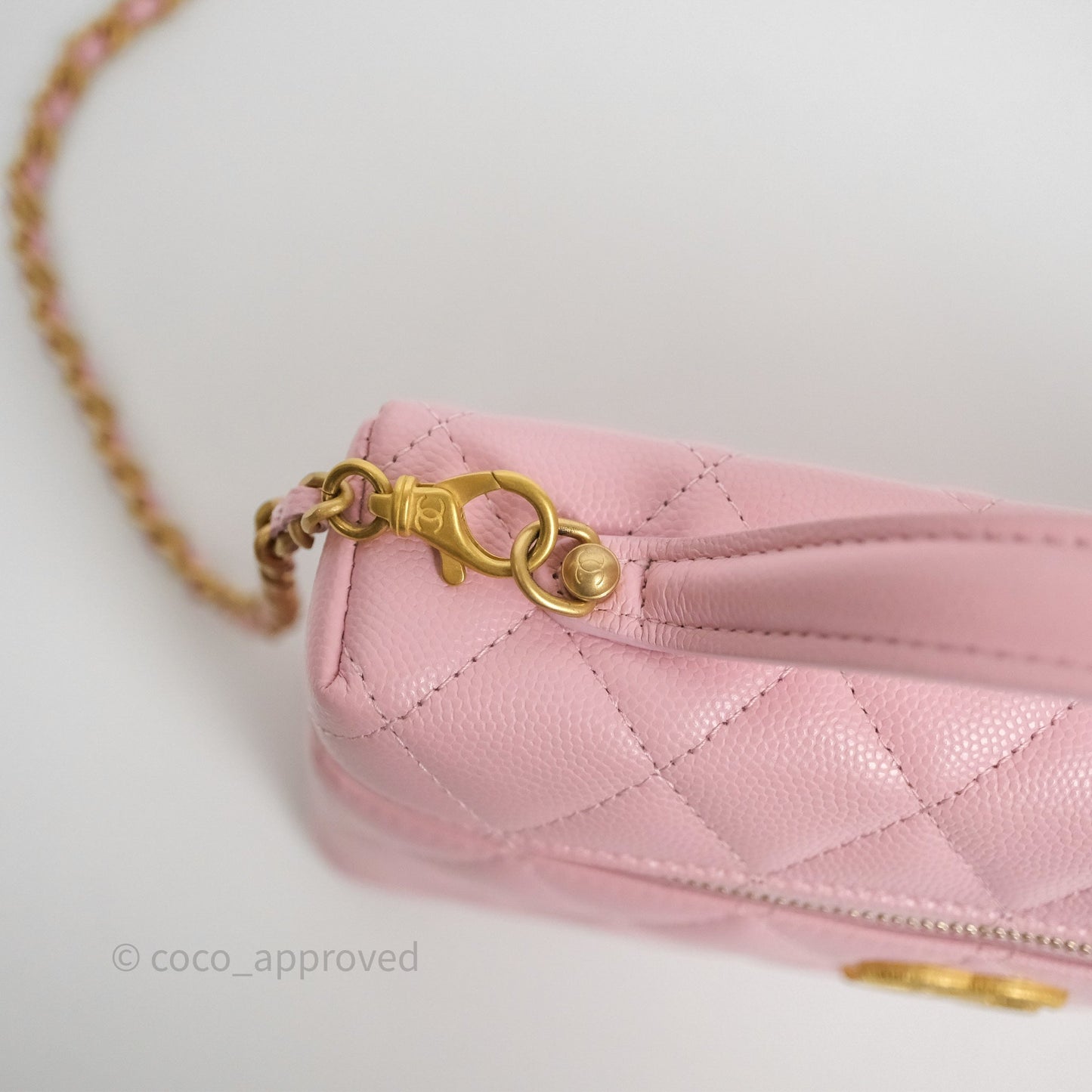 Chanel Top Handle Long Vanity with Chain Pink Caviar Aged Gold Hardware