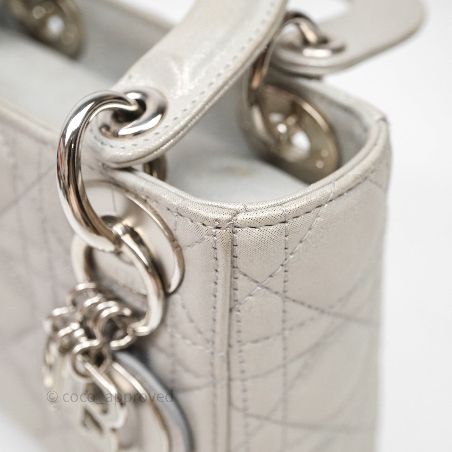 Christian Dior Mini Lady Dior Metallic Silver Nubuck Silver Hardware