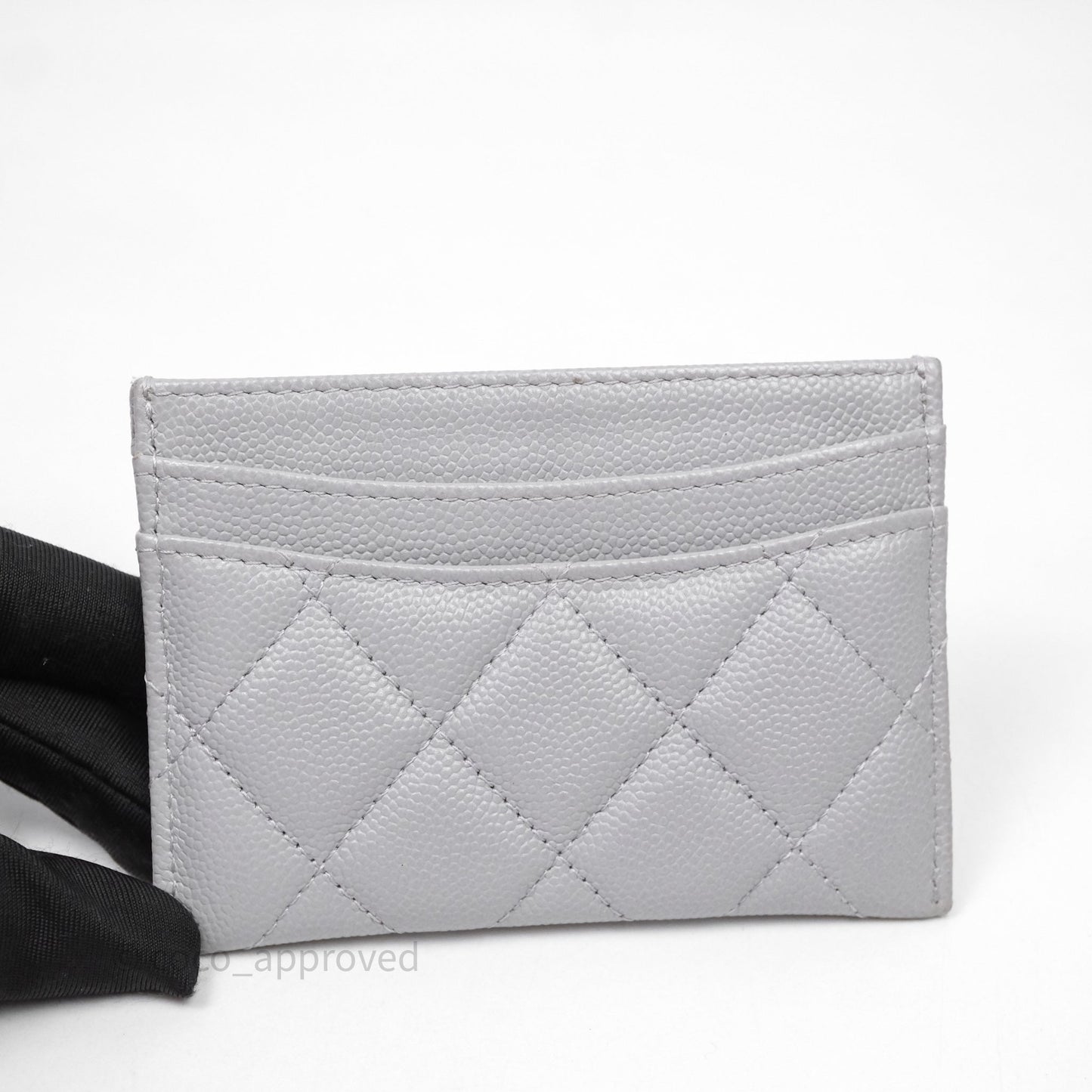 Chanel Classic Flat Card Holder Grey Caviar Gold Hardware