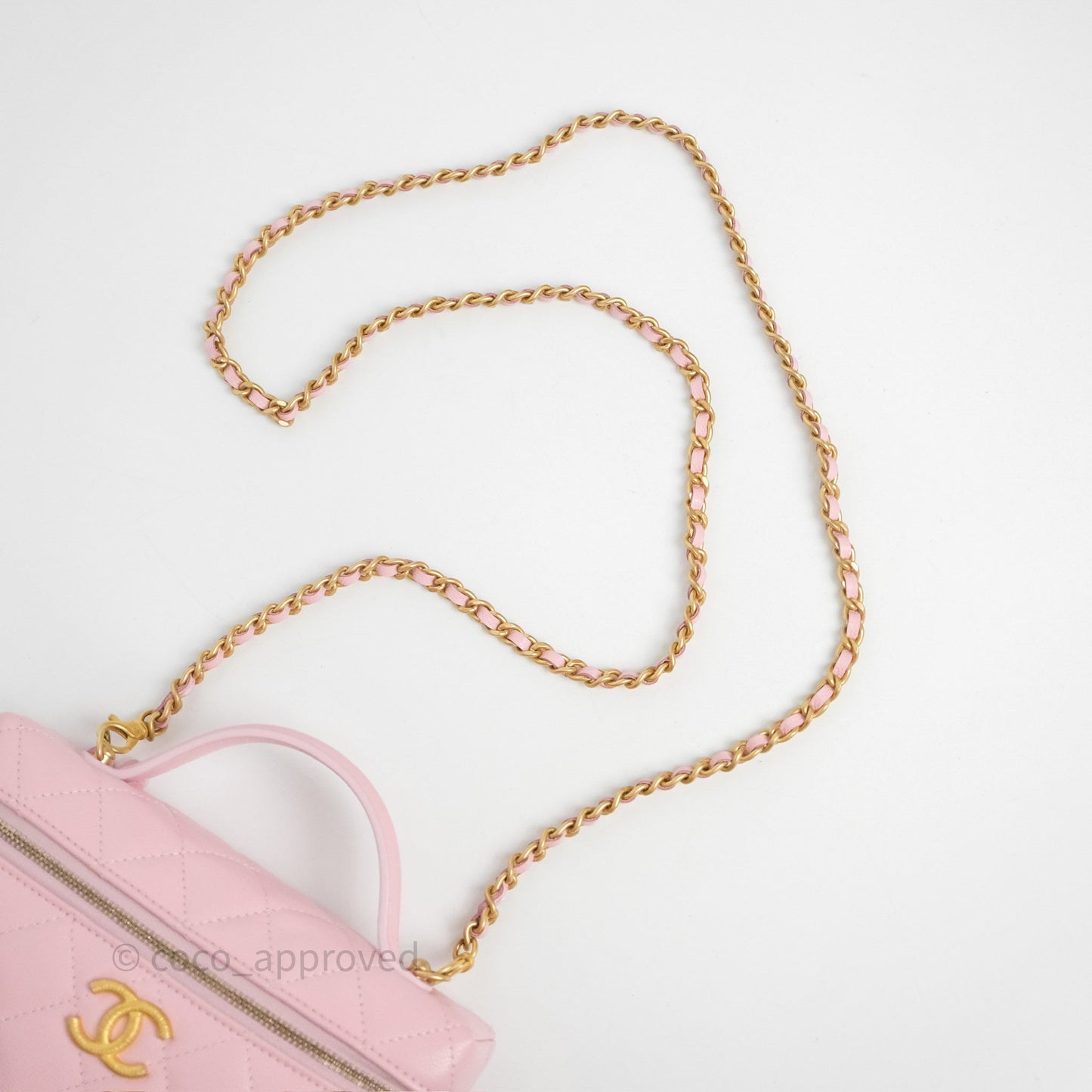 Chanel Top Handle Long Vanity with Chain Pink Caviar Aged Gold Hardware