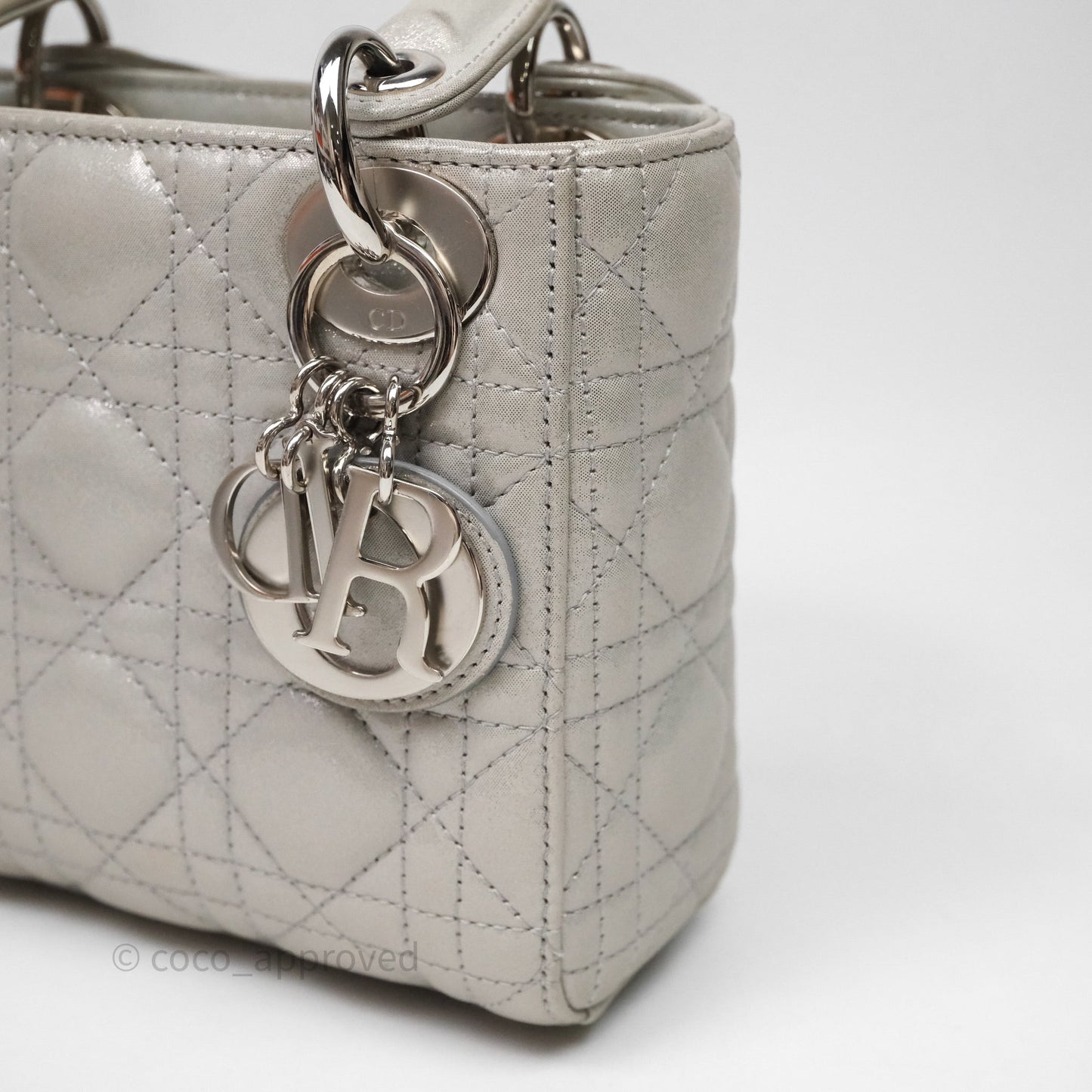 Christian Dior Mini Lady Dior Metallic Silver Nubuck Silver Hardware