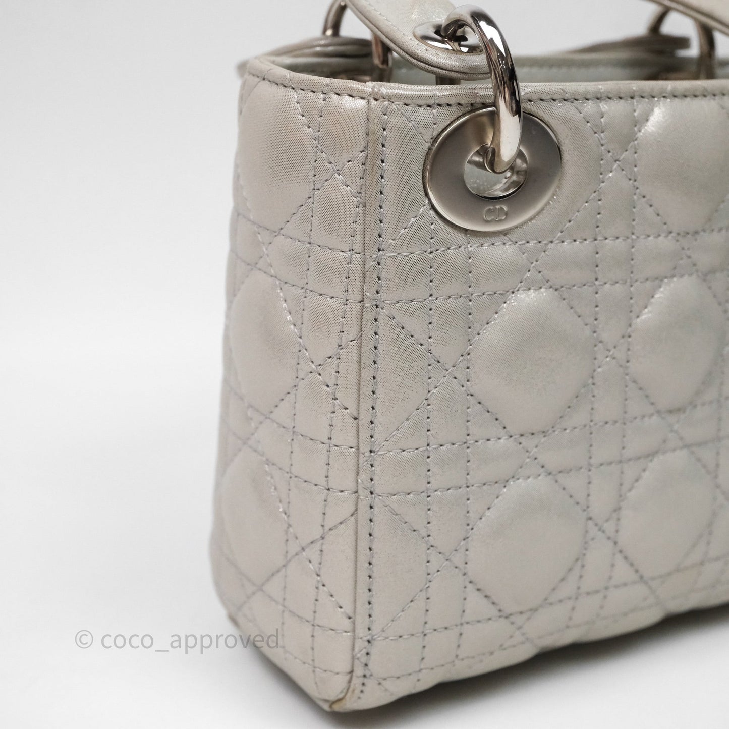Christian Dior Mini Lady Dior Metallic Silver Nubuck Silver Hardware