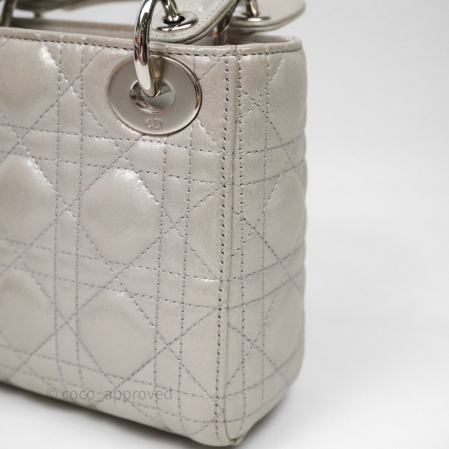 Christian Dior Mini Lady Dior Metallic Silver Nubuck Silver Hardware