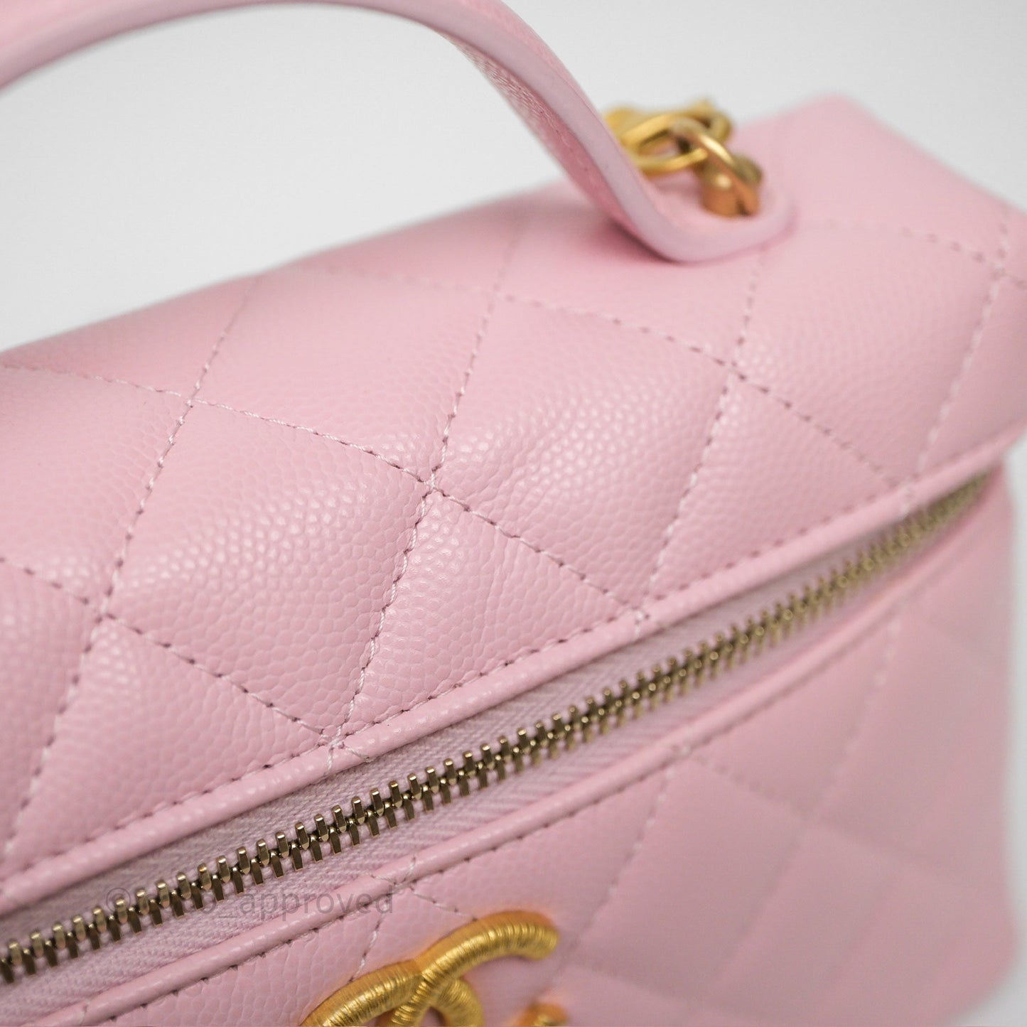 Chanel Top Handle Long Vanity with Chain Pink Caviar Aged Gold Hardware