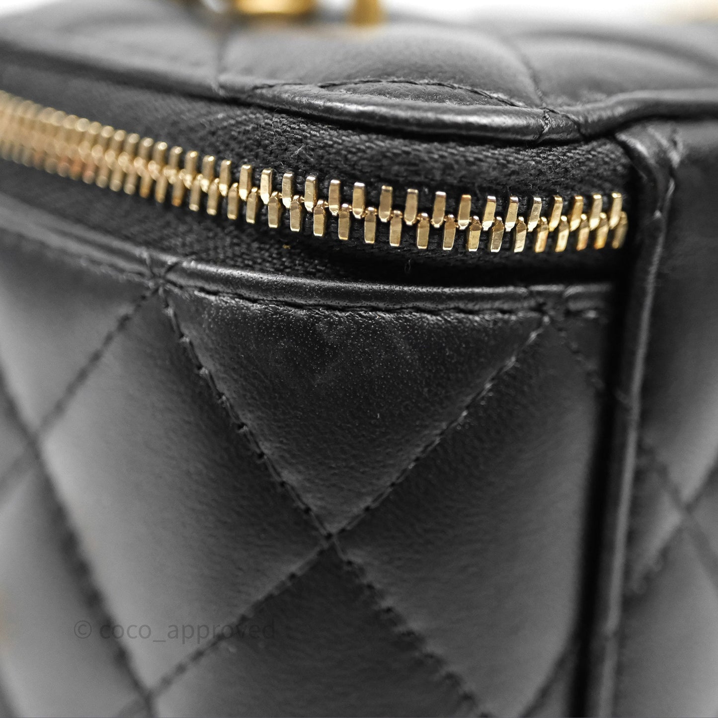 Chanel Quilted Vanity Rectangular with Camellia Adjustable Chain Black Lambskin