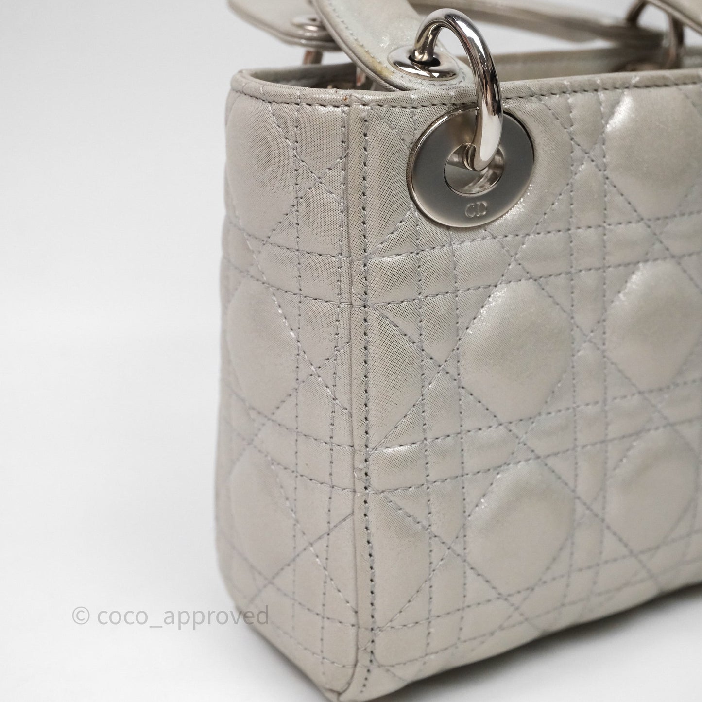Christian Dior Mini Lady Dior Metallic Silver Nubuck Silver Hardware