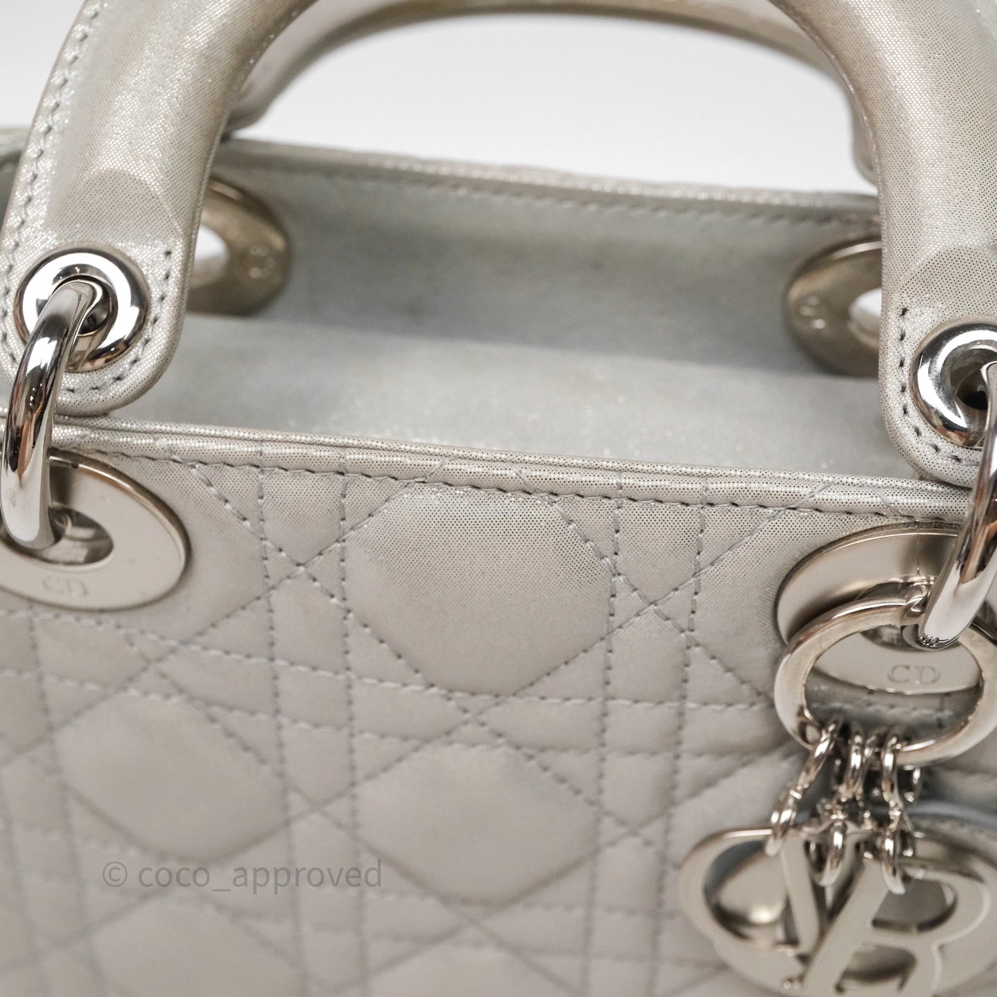 Christian Dior Mini Lady Dior Metallic Silver Nubuck Silver Hardware