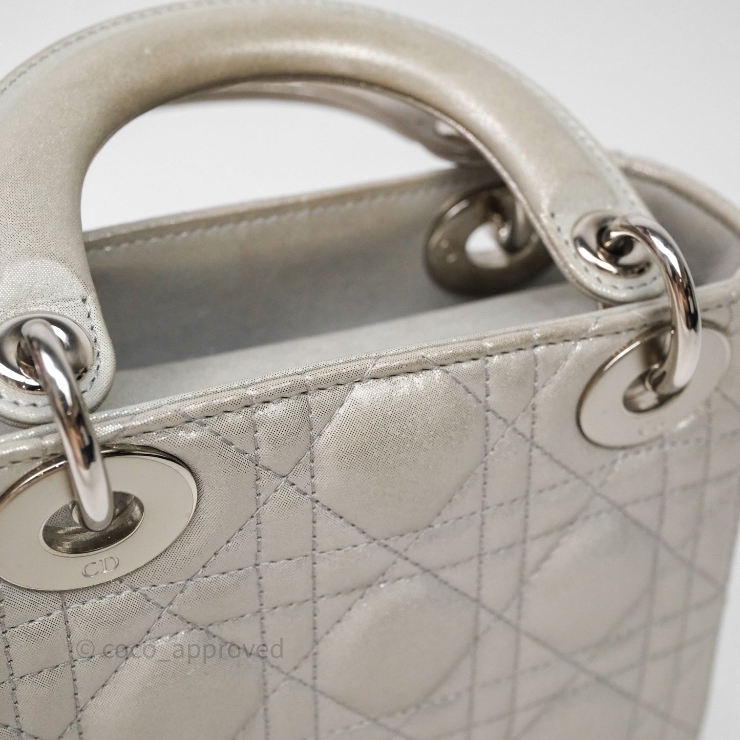Christian Dior Mini Lady Dior Metallic Silver Nubuck Silver Hardware