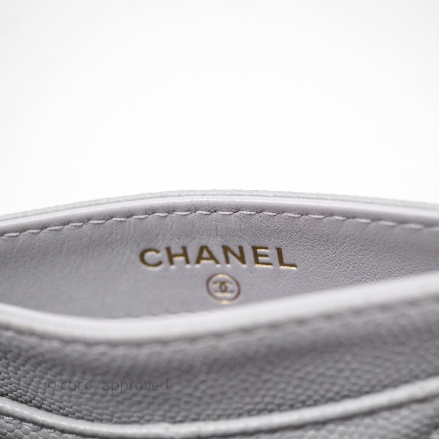 Chanel Classic Flat Card Holder Grey Caviar Gold Hardware