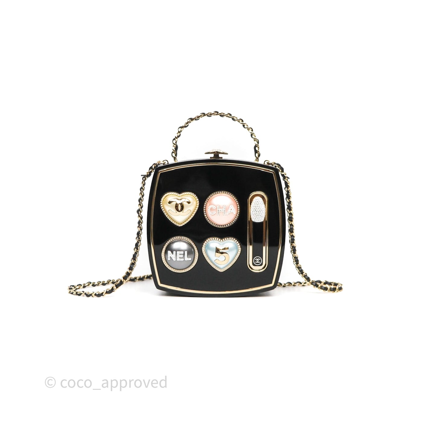 Chanel Makeup Palette Minaudiere Black Plexi Strass Gold Hardware