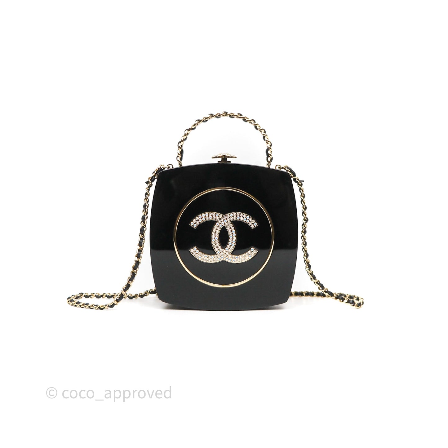 Chanel Makeup Palette Minaudiere Black Plexi Strass Gold Hardware