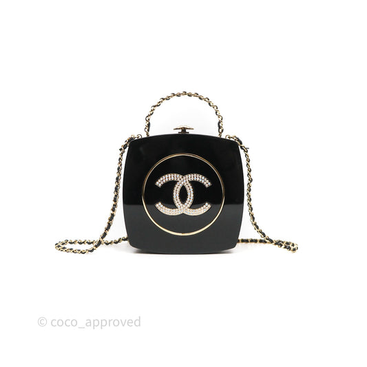 Chanel Makeup Palette Minaudiere Black Plexi Strass Gold Hardware