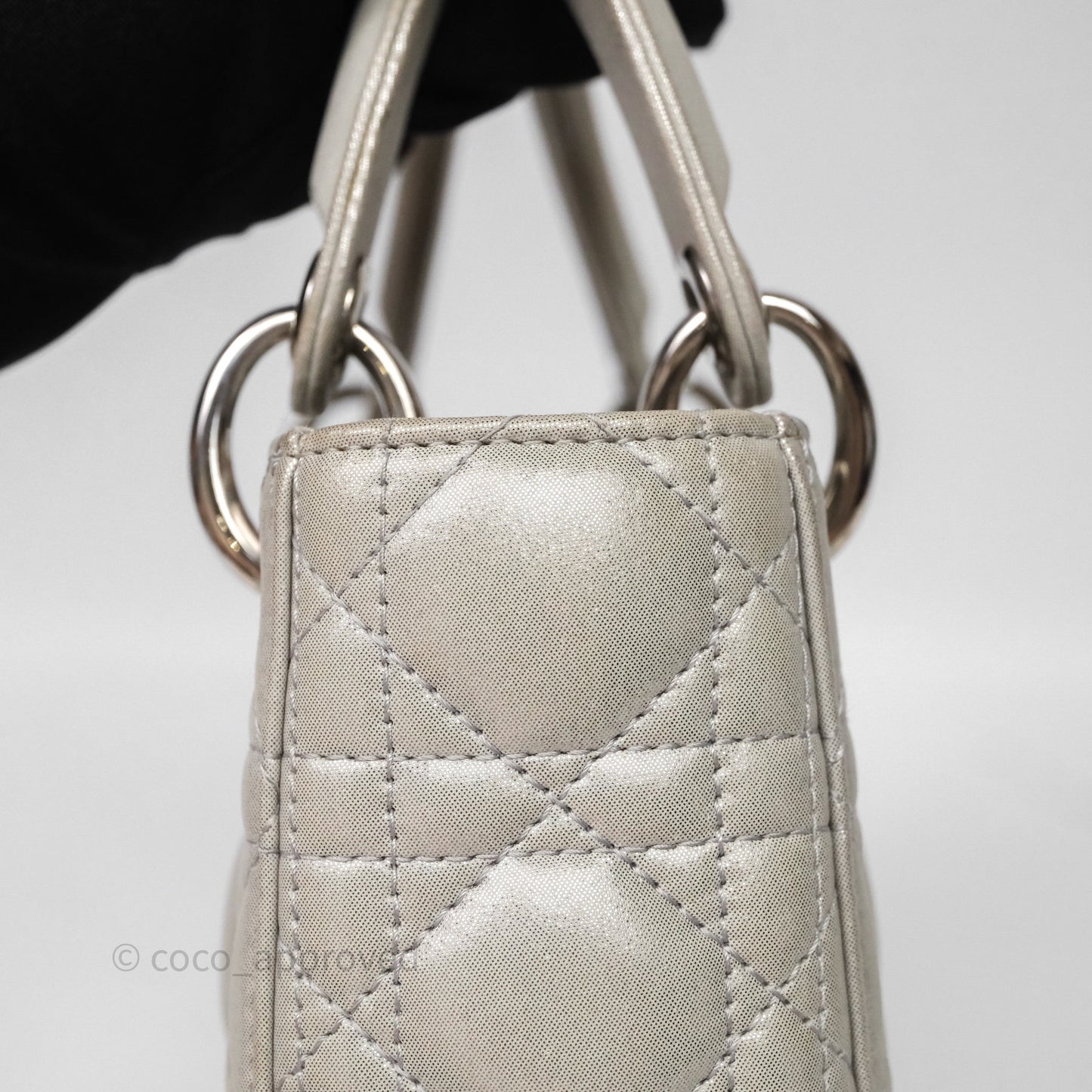 Christian Dior Mini Lady Dior Metallic Silver Nubuck Silver Hardware