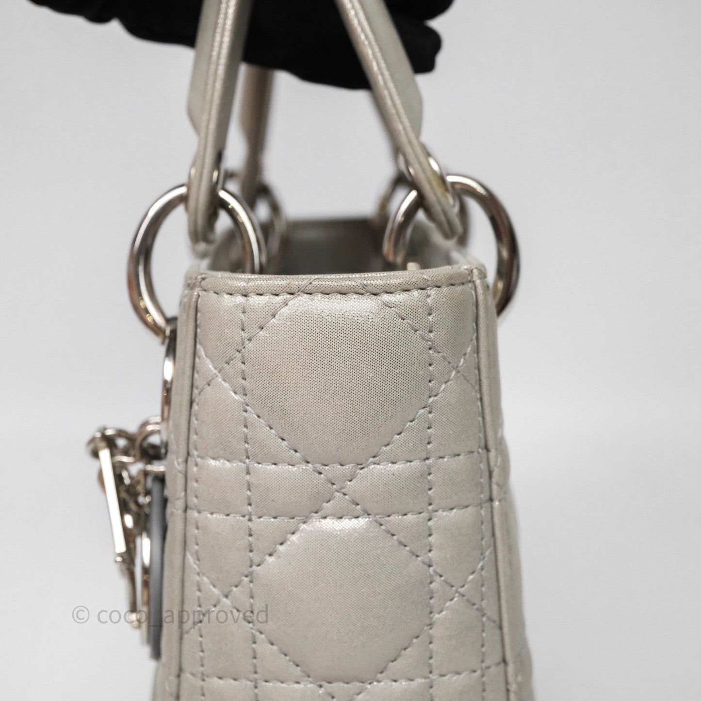 Christian Dior Mini Lady Dior Metallic Silver Nubuck Silver Hardware