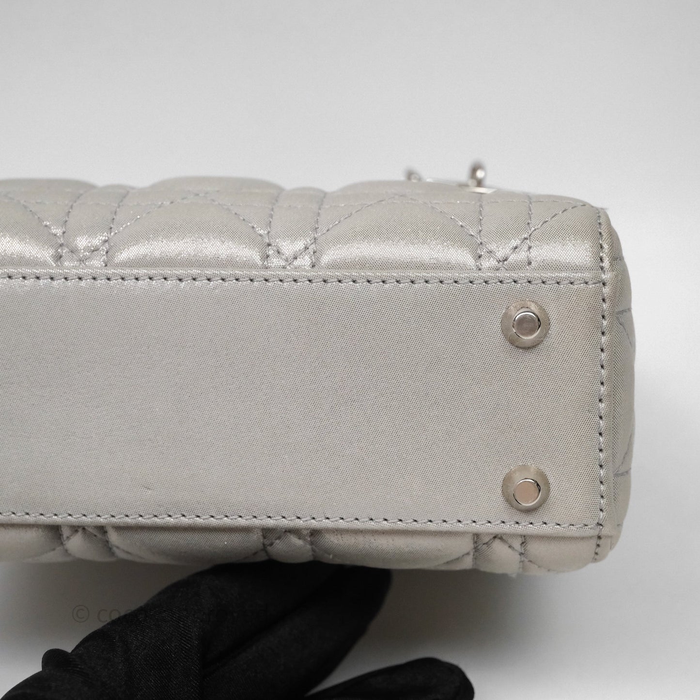 Christian Dior Mini Lady Dior Metallic Silver Nubuck Silver Hardware