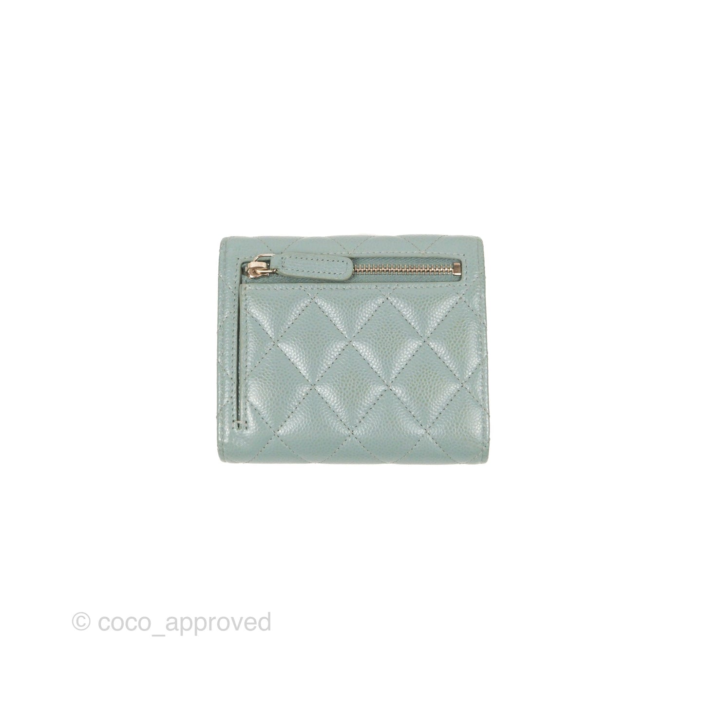 Chanel Classic Short Flap Wallet Tiffany Green Caviar Silver Hardware