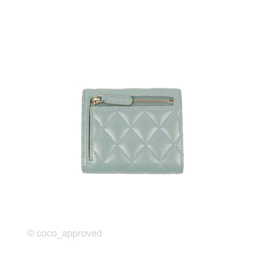 Chanel Classic Short Flap Wallet Tiffany Green Caviar Silver Hardware