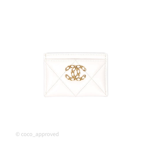 Chanel 19 Quilted Flat Card Holder White Lambskin