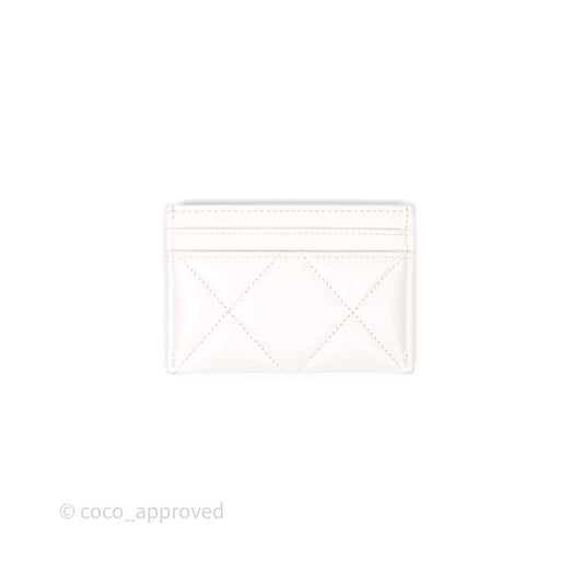 Chanel 19 Quilted Flat Card Holder White Lambskin