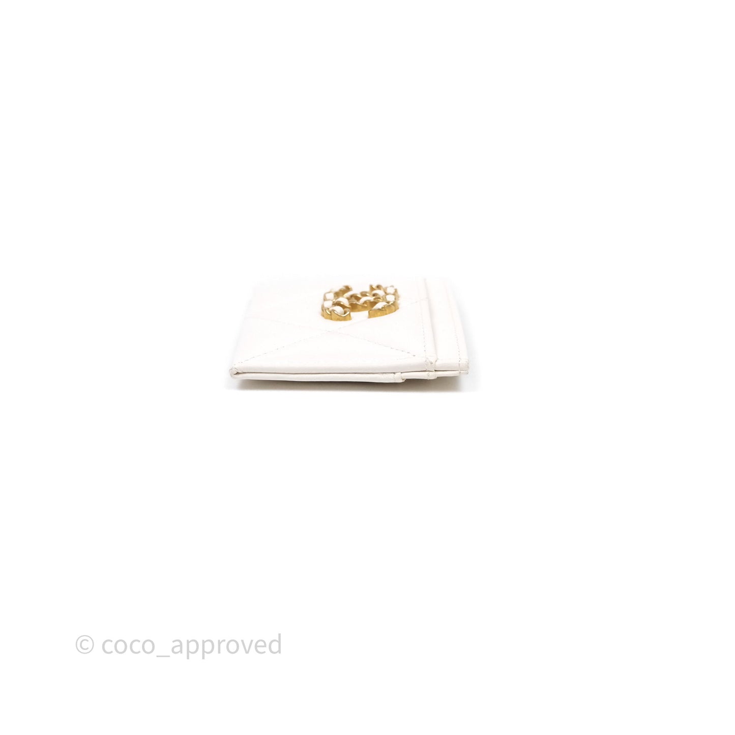 Chanel 19 Quilted Flat Card Holder White Lambskin