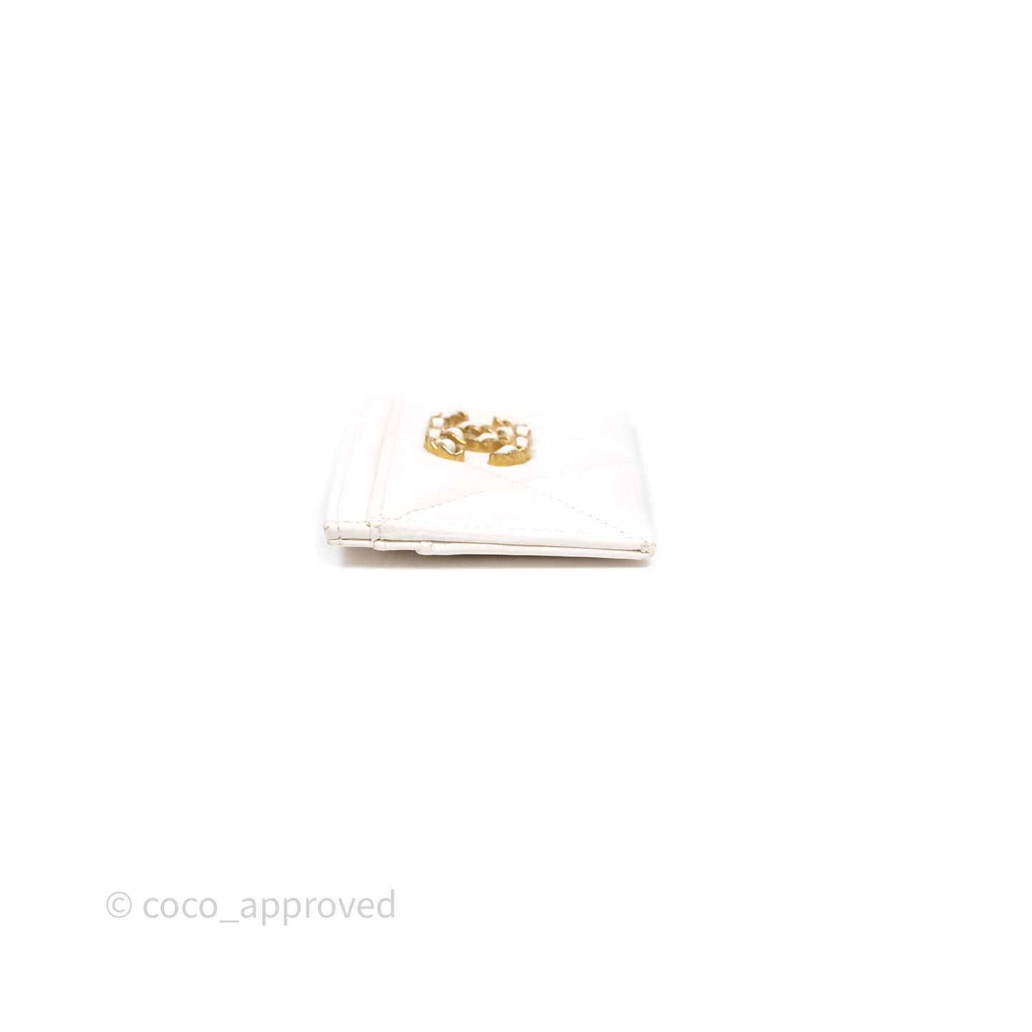 Chanel 19 Quilted Flat Card Holder White Lambskin