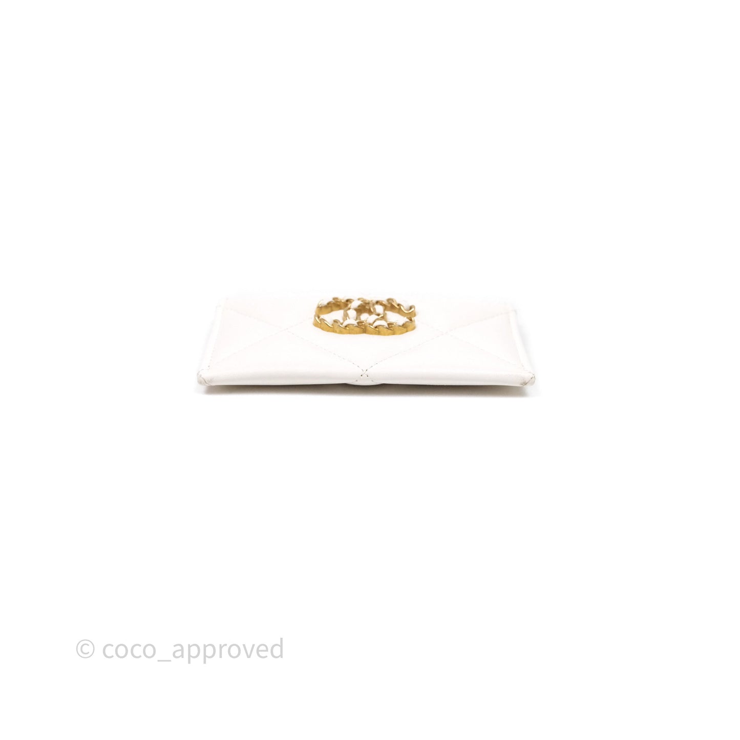 Chanel 19 Quilted Flat Card Holder White Lambskin