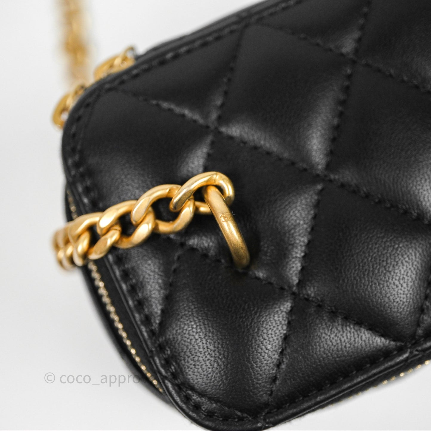 Chanel Quilted Vanity Rectangular with Camellia Adjustable Chain Black Lambskin