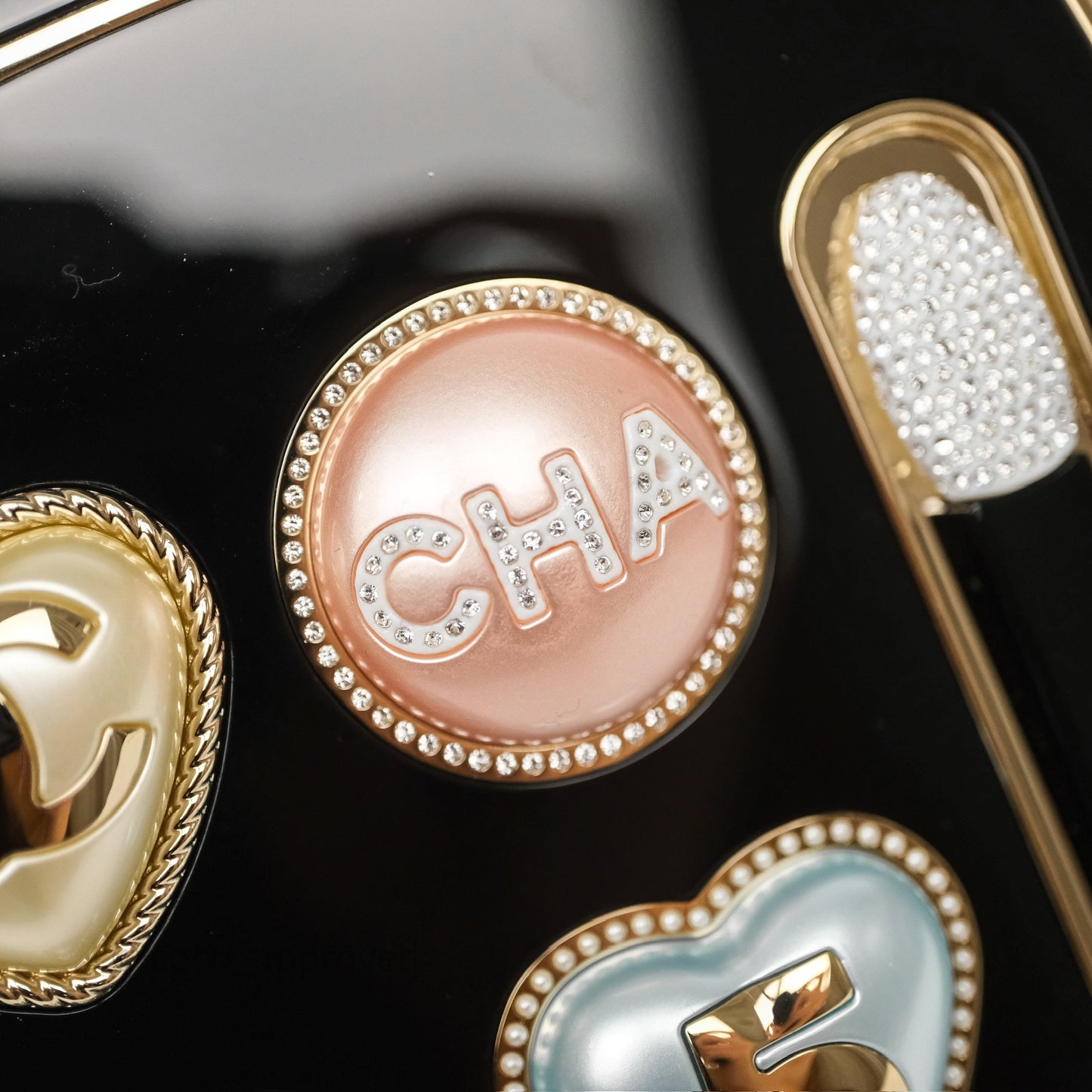 Chanel Makeup Palette Minaudiere Black Plexi Strass Gold Hardware