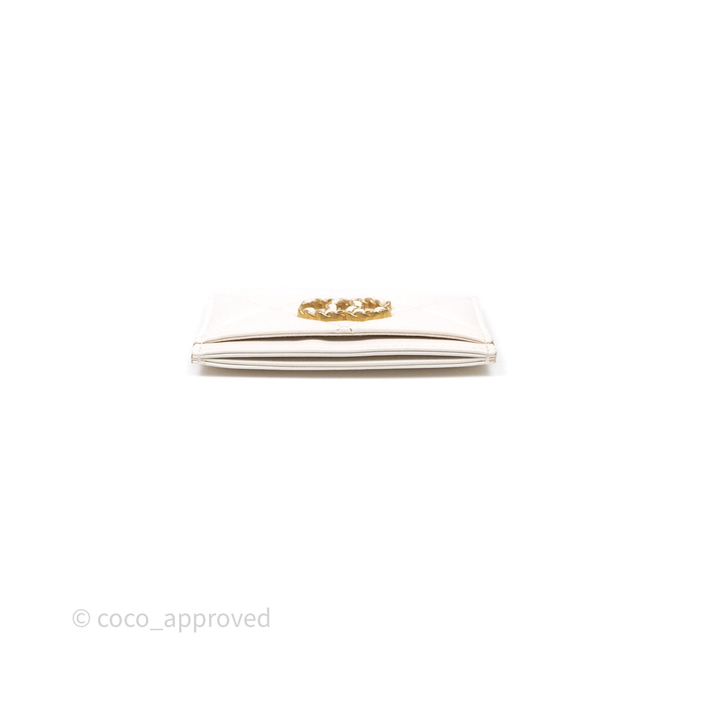 Chanel 19 Quilted Flat Card Holder White Lambskin