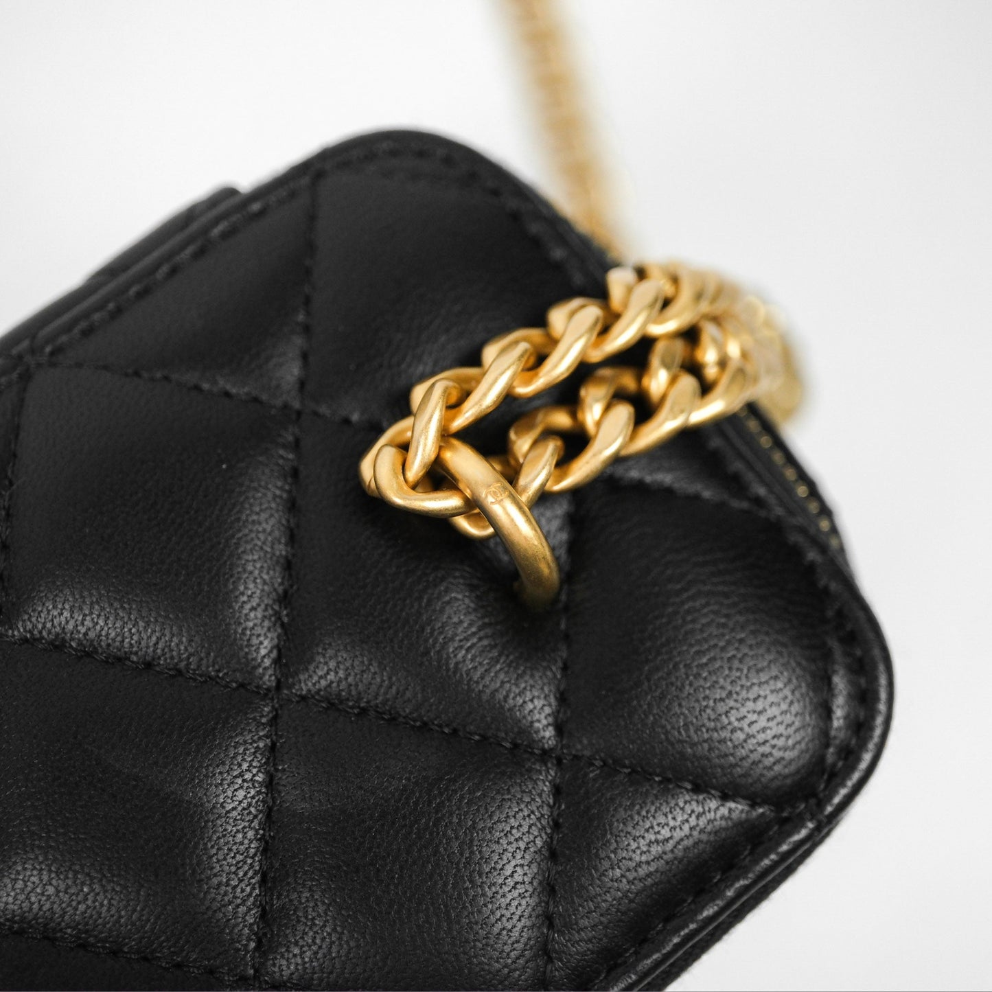 Chanel Quilted Vanity Rectangular with Camellia Adjustable Chain Black Lambskin