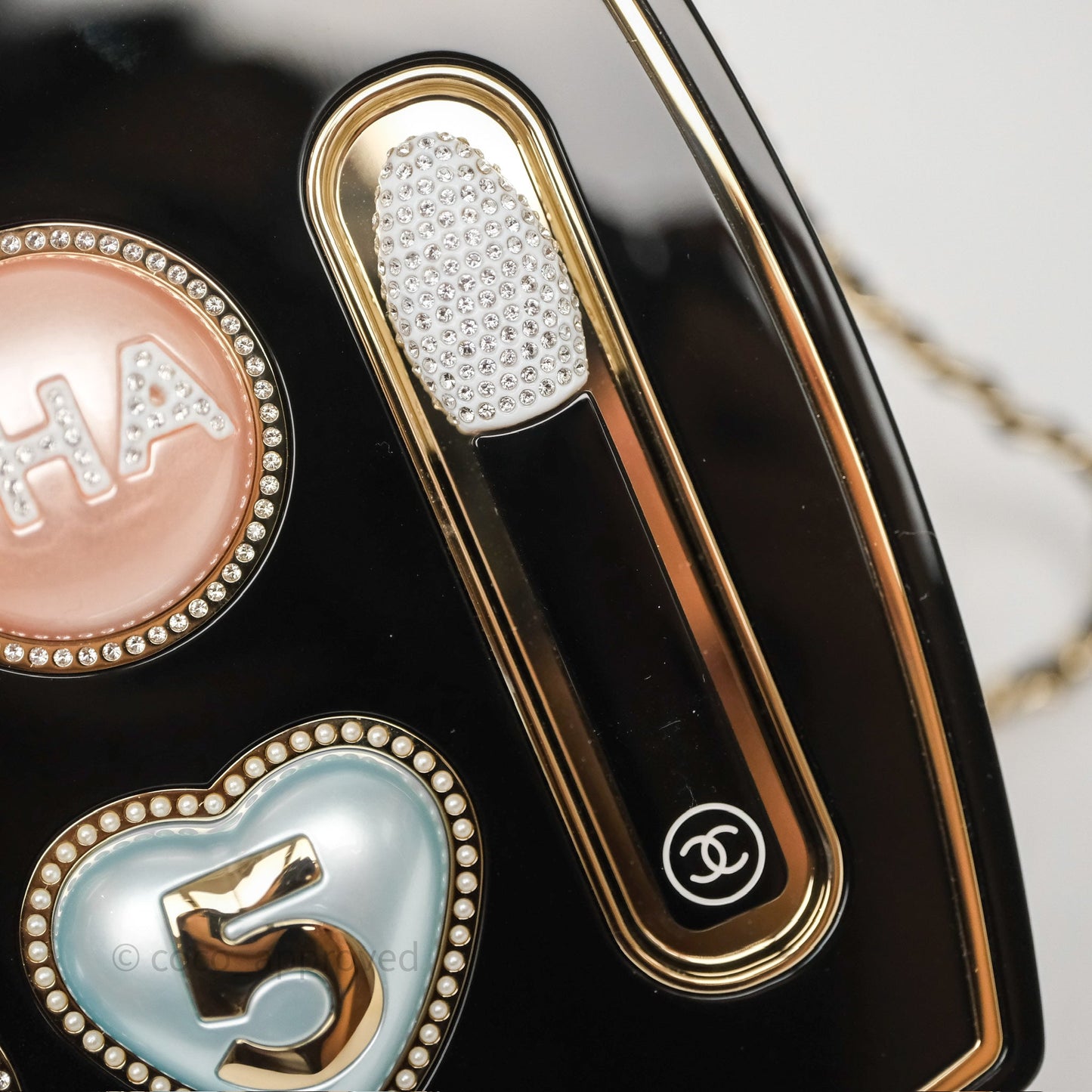 Chanel Makeup Palette Minaudiere Black Plexi Strass Gold Hardware