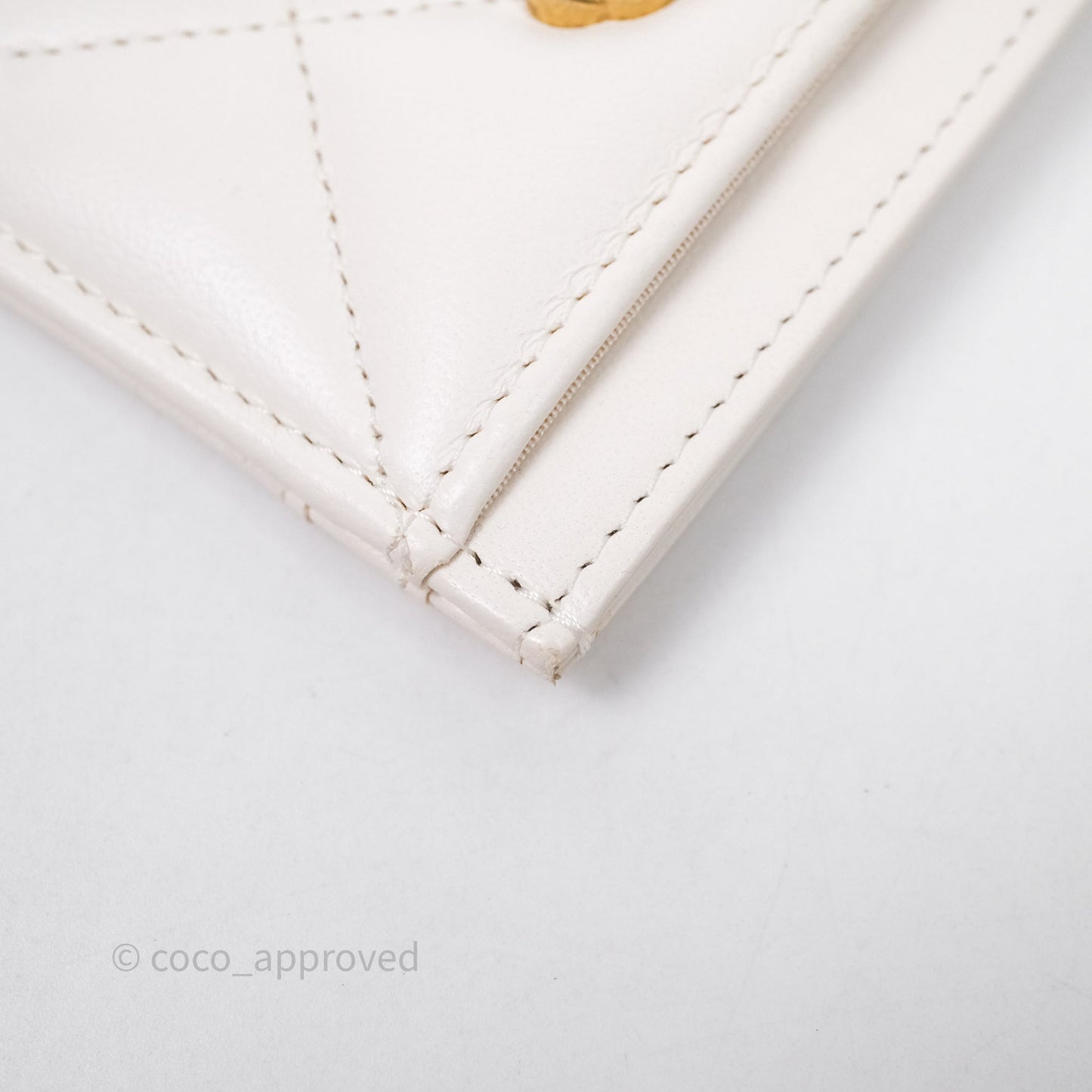 Chanel 19 Quilted Flat Card Holder White Lambskin