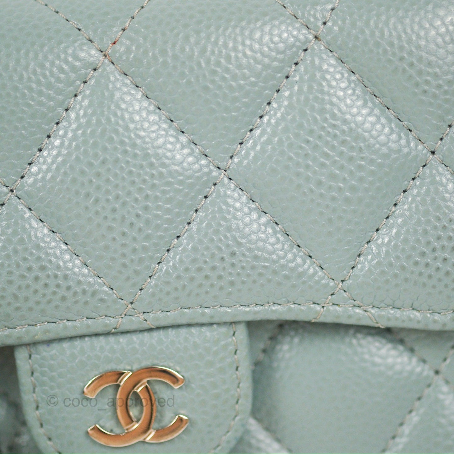 Chanel Classic Short Flap Wallet Tiffany Green Caviar Silver Hardware