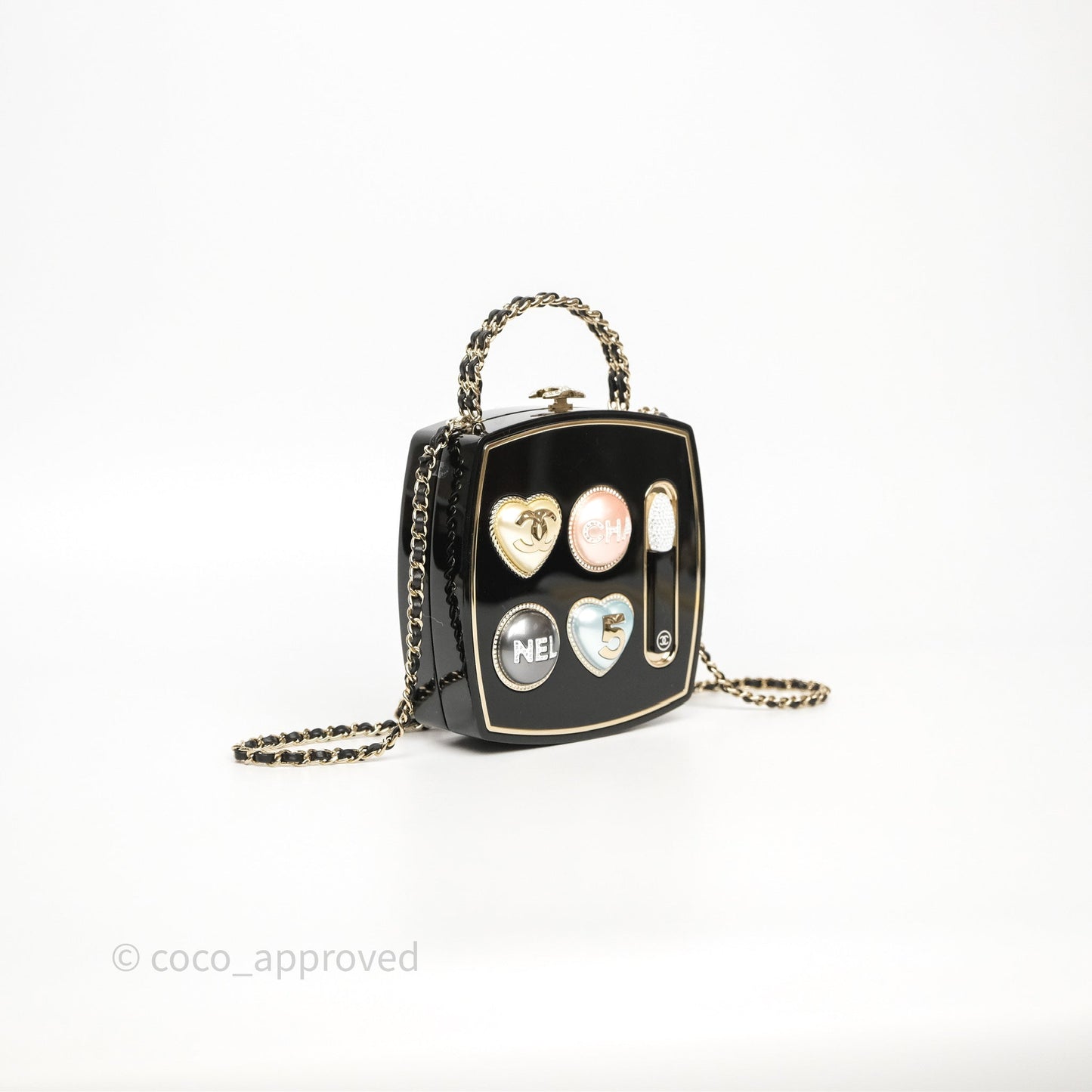 Chanel Makeup Palette Minaudiere Black Plexi Strass Gold Hardware