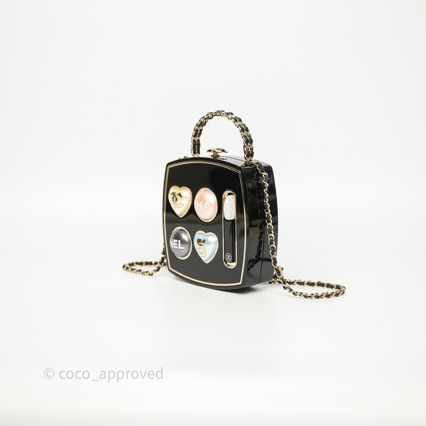 Chanel Makeup Palette Minaudiere Black Plexi Strass Gold Hardware