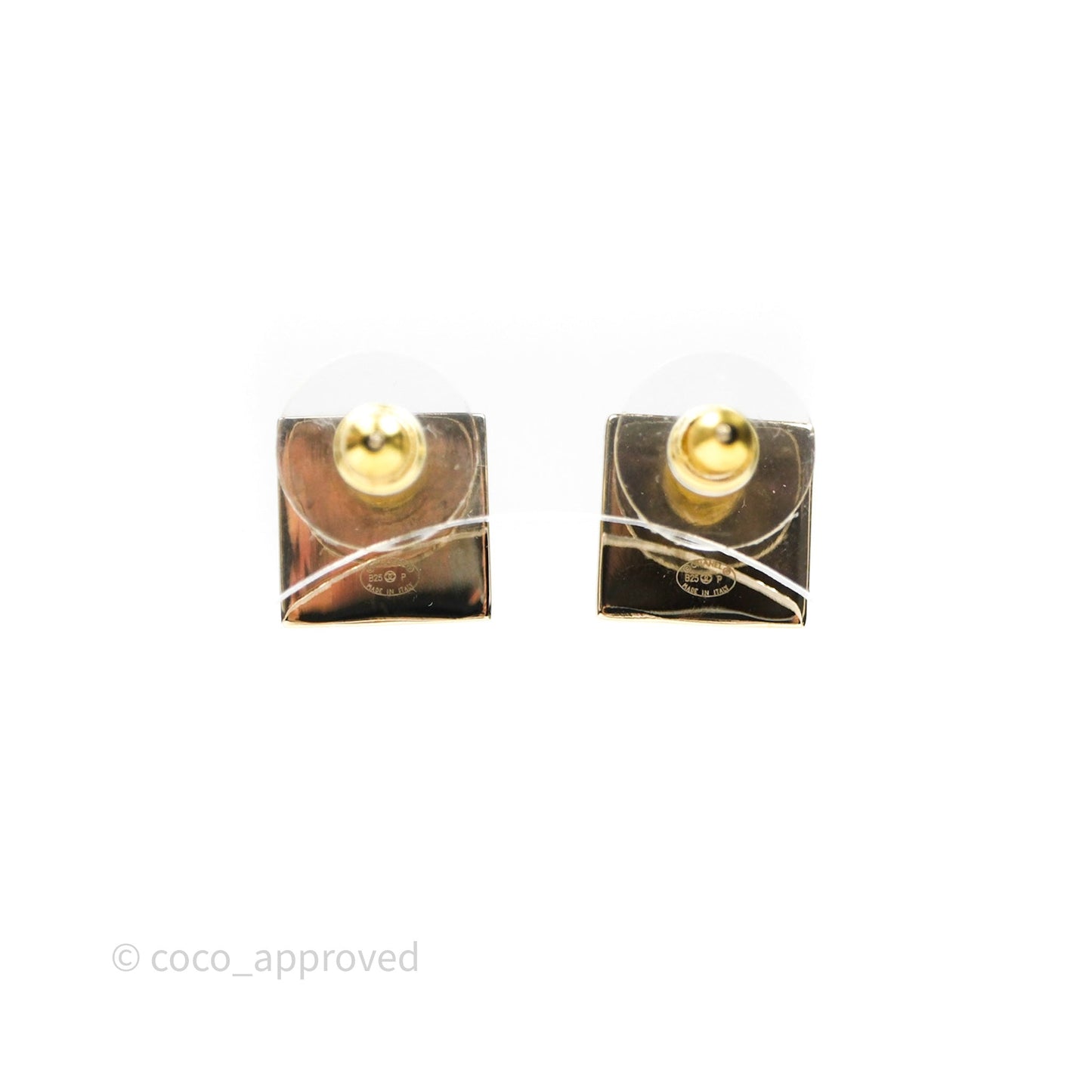 Chanel Square Crystal CC Earrings Gold Tone 25P