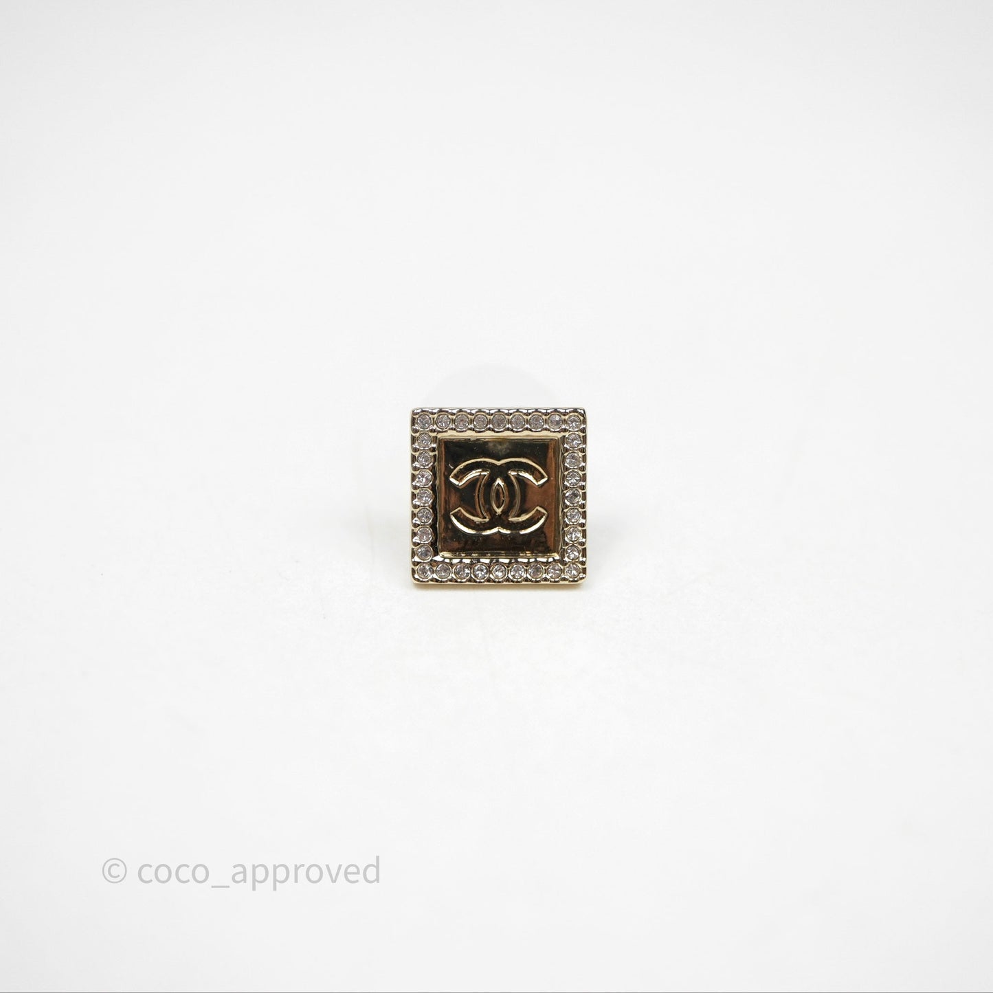 Chanel Square Crystal CC Earrings Gold Tone 25P