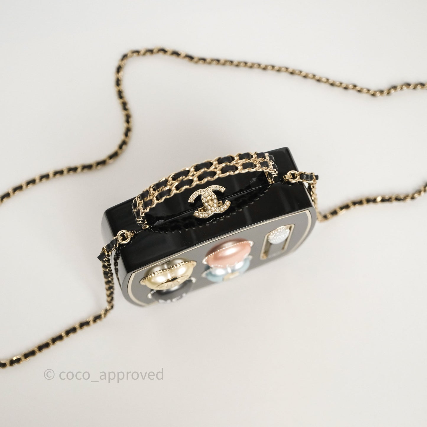 Chanel Makeup Palette Minaudiere Black Plexi Strass Gold Hardware