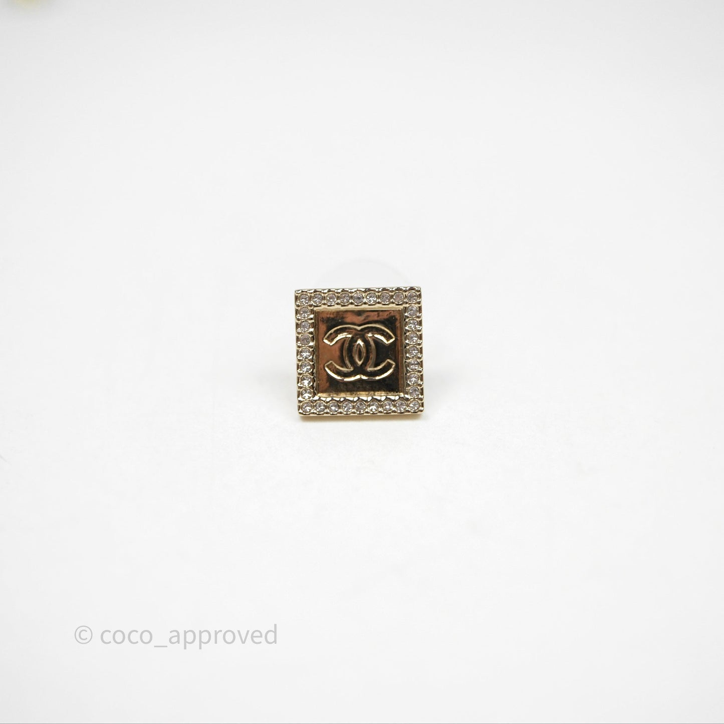Chanel Square Crystal CC Earrings Gold Tone 25P
