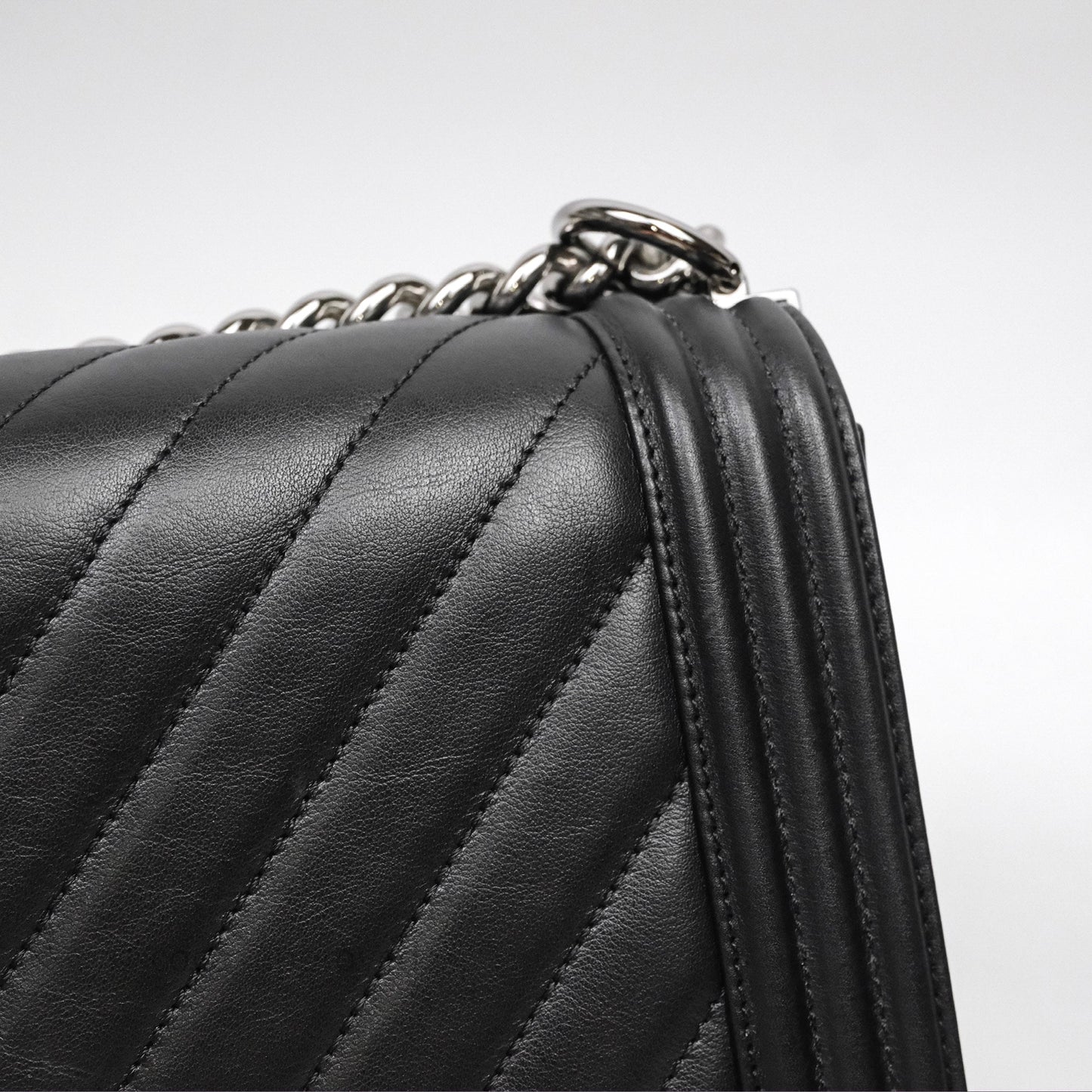 Chanel Medium Boy Chevron Black Calfskin Silver Hardware