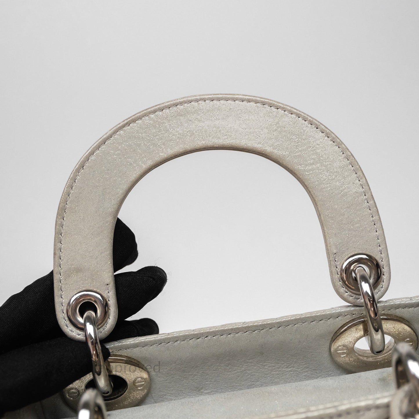 Christian Dior Mini Lady Dior Metallic Silver Nubuck Silver Hardware