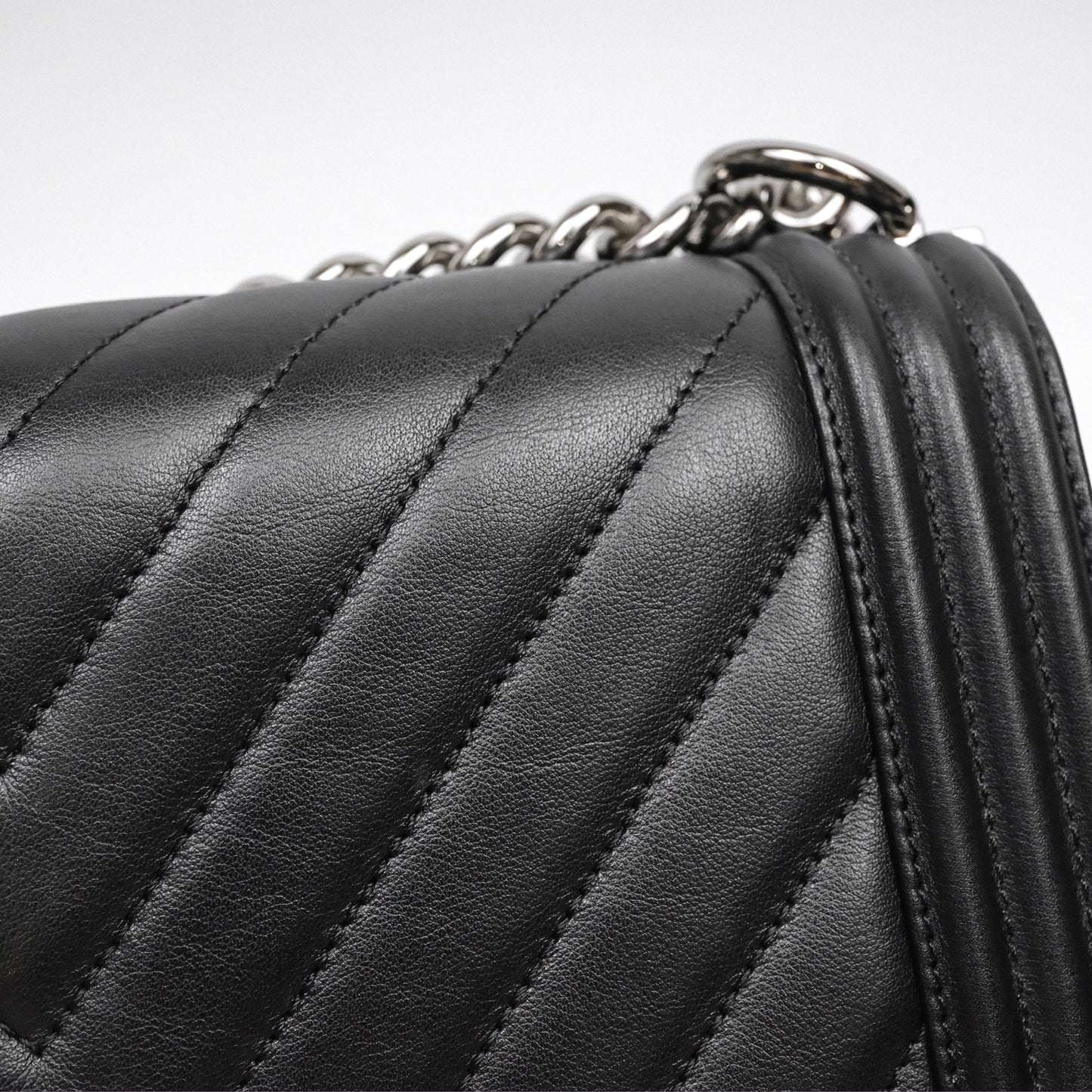 Chanel Medium Boy Chevron Black Calfskin Silver Hardware