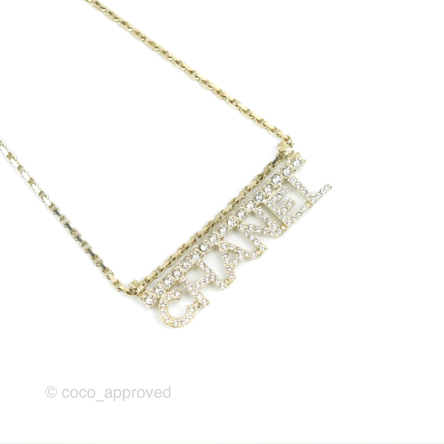 Chanel Crystal CHANEL Logo Necklace Gold Tone 22S