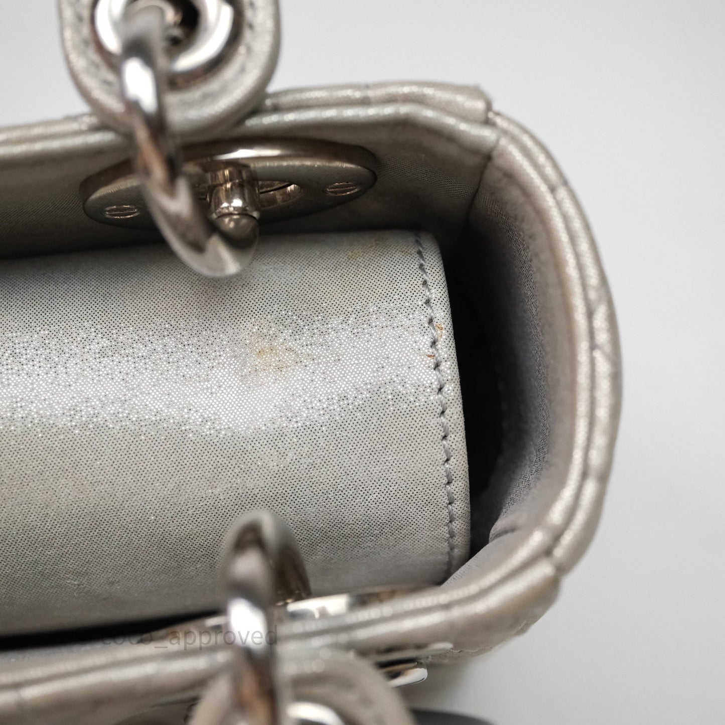 Christian Dior Mini Lady Dior Metallic Silver Nubuck Silver Hardware